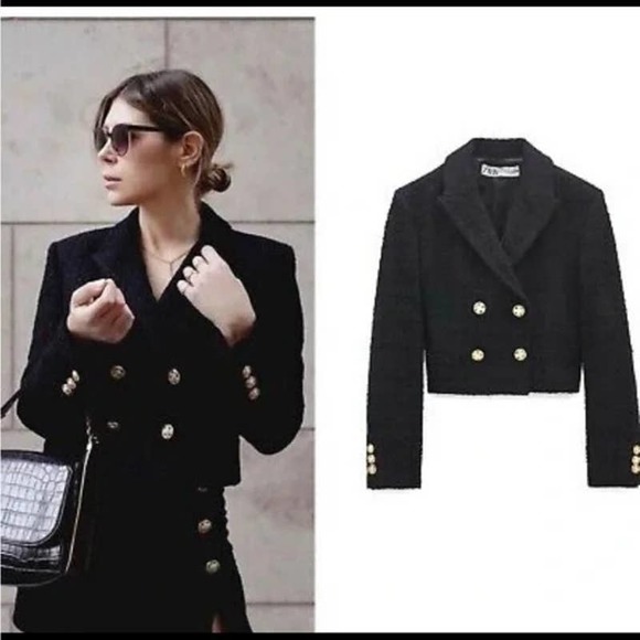 Zara Jackets & Blazers - (59% OFF) EUC ZARA Tweed Textured Black Cropped Blazer Size: Small